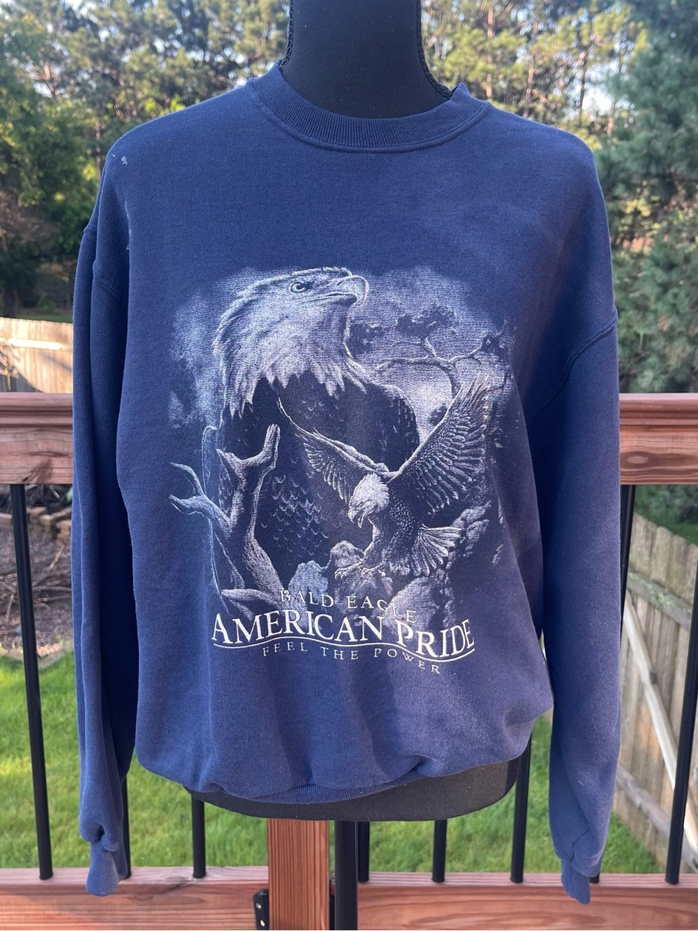 Vtg American Pride Sweatshirt Mens Medium Blue Bald Eagle Pullover Graphic 90s